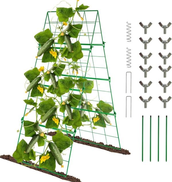 48" x 16" Foldable Metal Cucumber Trellis – Compact Garden Support for Climbing Plants