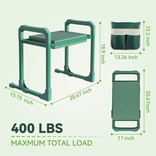 2-in-1 Garden Kneeler and Seat – Heavy Duty Foldable Stool with Soft Kneeling Pad, Tool Pouches, Anti-Tip Design, 400 lb Capacity - Image 2
