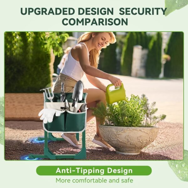 2-in-1 Garden Kneeler and Seat – Heavy Duty Foldable Stool with Soft Kneeling Pad, Tool Pouches, Anti-Tip Design, 400 lb Capacity - Image 3