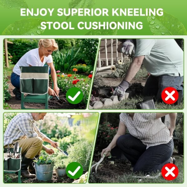 2-in-1 Garden Kneeler and Seat – Heavy Duty Foldable Stool with Soft Kneeling Pad, Tool Pouches, Anti-Tip Design, 400 lb Capacity - Image 4