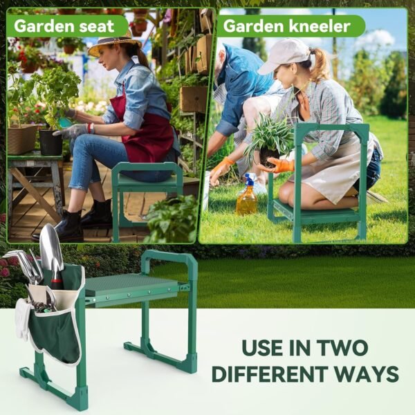 2-in-1 Garden Kneeler and Seat – Heavy Duty Foldable Stool with Soft Kneeling Pad, Tool Pouches, Anti-Tip Design, 400 lb Capacity - Image 5