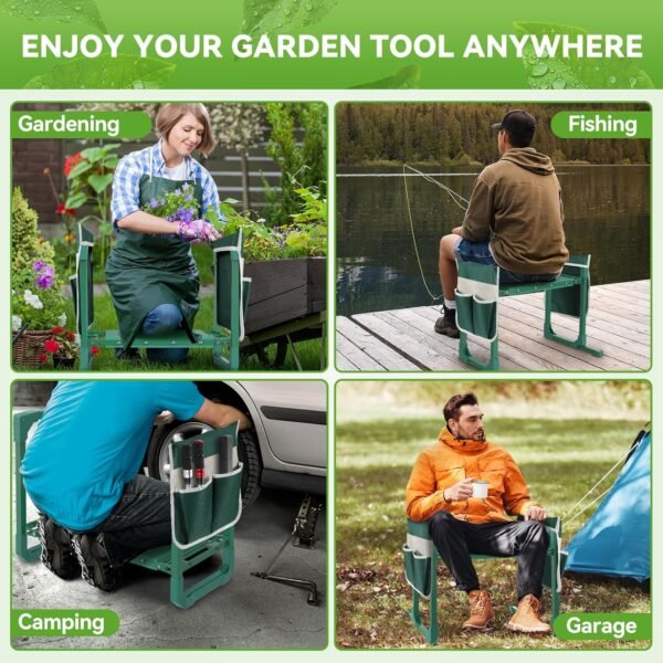 2-in-1 Garden Kneeler and Seat – Heavy Duty Foldable Stool with Soft Kneeling Pad, Tool Pouches, Anti-Tip Design, 400 lb Capacity - Image 6