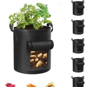 5-Pack 10 Gallon Potato Grow Bags – Durable Nonwoven Fabric Pots with Reinforced Handles