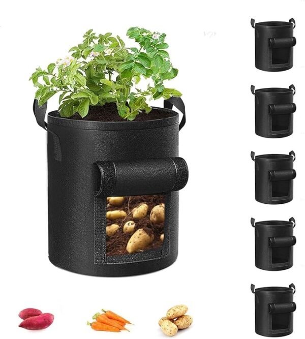 5-Pack 10 Gallon Potato Grow Bags – Durable Nonwoven Fabric Pots with Reinforced Handles