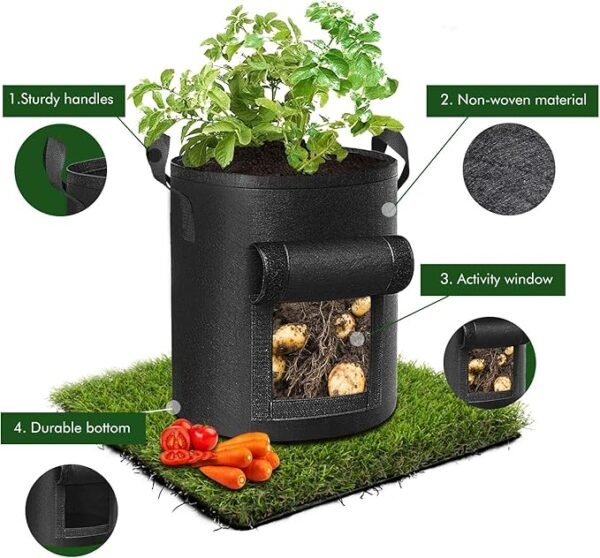 5-Pack 10 Gallon Potato Grow Bags – Durable Nonwoven Fabric Pots with Reinforced Handles - Image 3