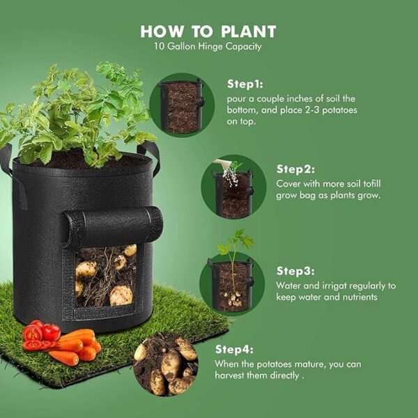 5-Pack 10 Gallon Potato Grow Bags – Durable Nonwoven Fabric Pots with Reinforced Handles - Image 6